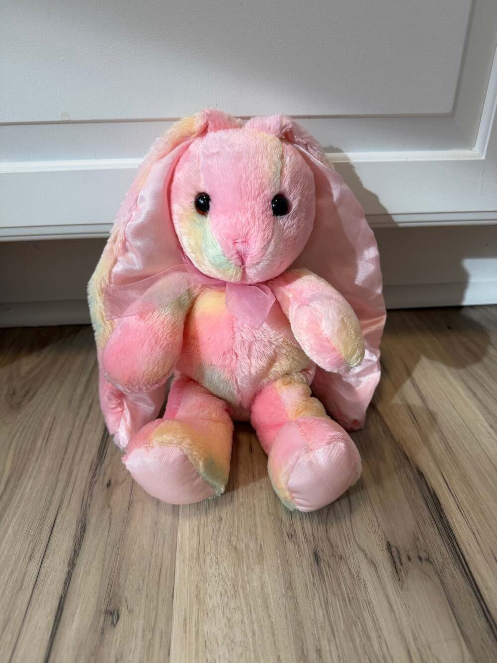 Commonwealth Pastel Tie Dye Pink Yellow Green Bunny Rabbit Plush 11" Satin Ears